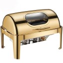 Chafing dish rectangulaire dor&eacute; Roll-on avec vitre