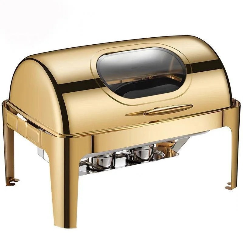 Chafing dish rectangulaire doré Roll-on avec vitre